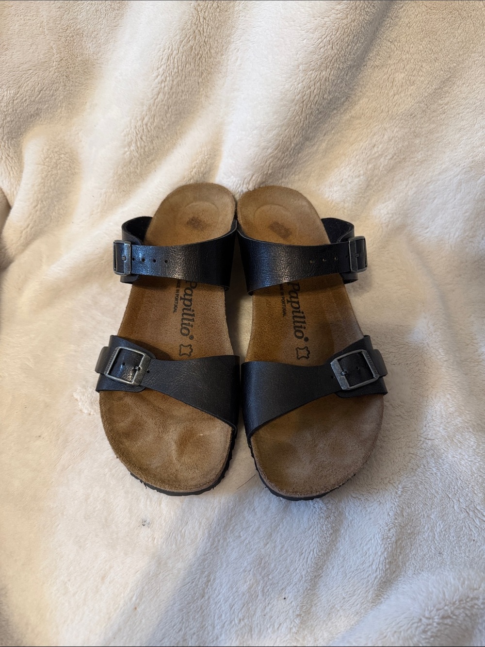 Papillio Black Adjustable Double-Buckle Slide Sandals